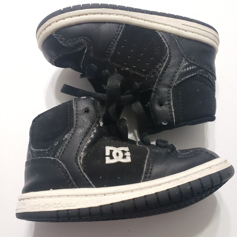 DC Unisex Boys Infant‎ 5 Sneakers High Top Lace Up Black Soft Leather Shoes